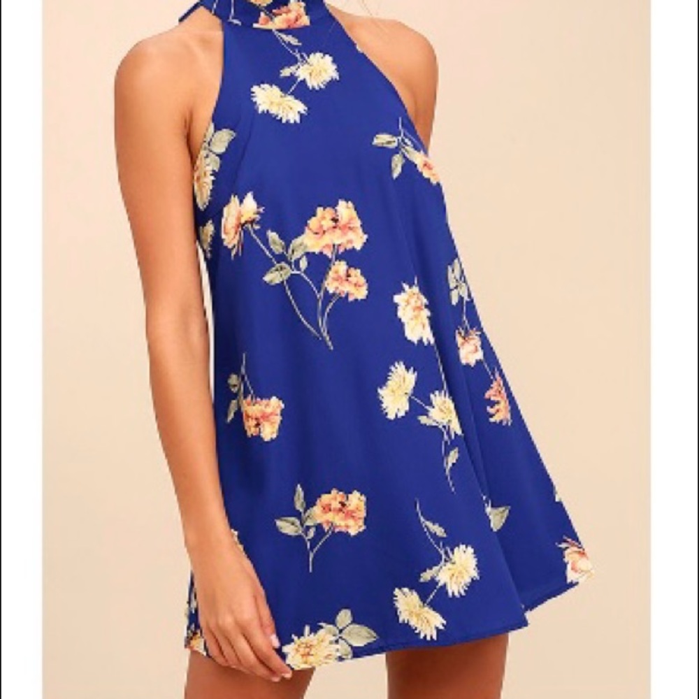 Darling dearest royal blue floral swing dress